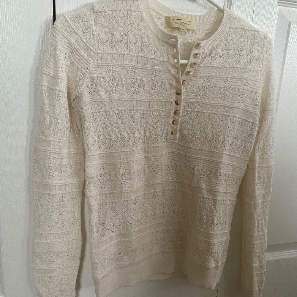 Sezane cream lacy merino top - xxs